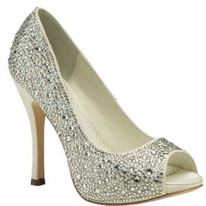 Benjamin Adam’s London white rhinestone heels